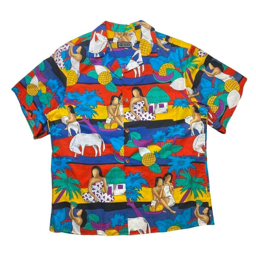 Vintage Heidi x Hawaiian Hawaii woman button down collar shirt